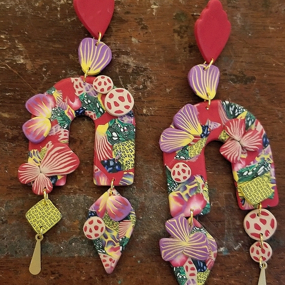 Handcrafted Polymer clay drop earrings - Picture 4 of 5